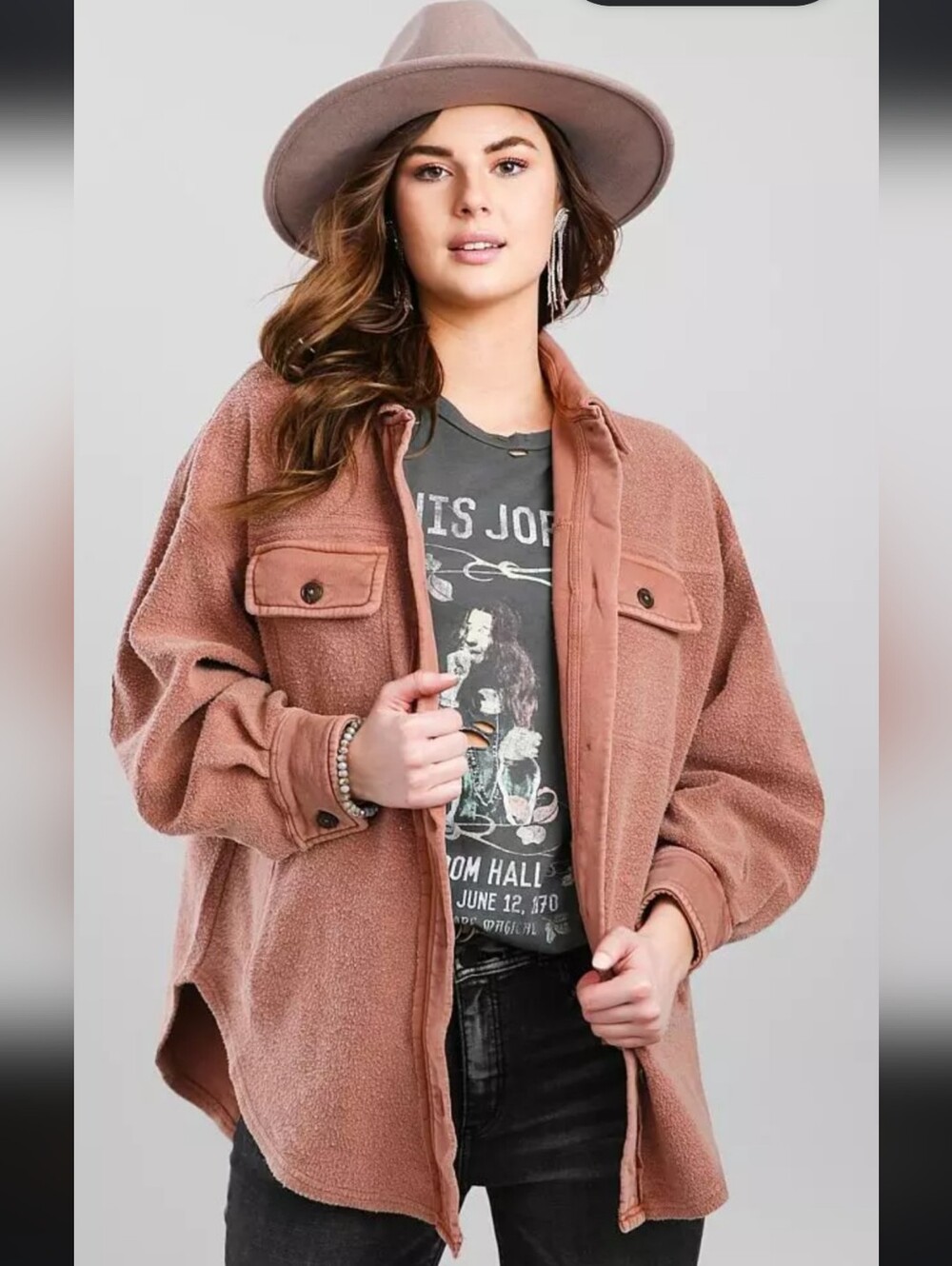 Free People Ruby Fleece Shacket Oversized Raw Edge Coral Pink Womens Size XS